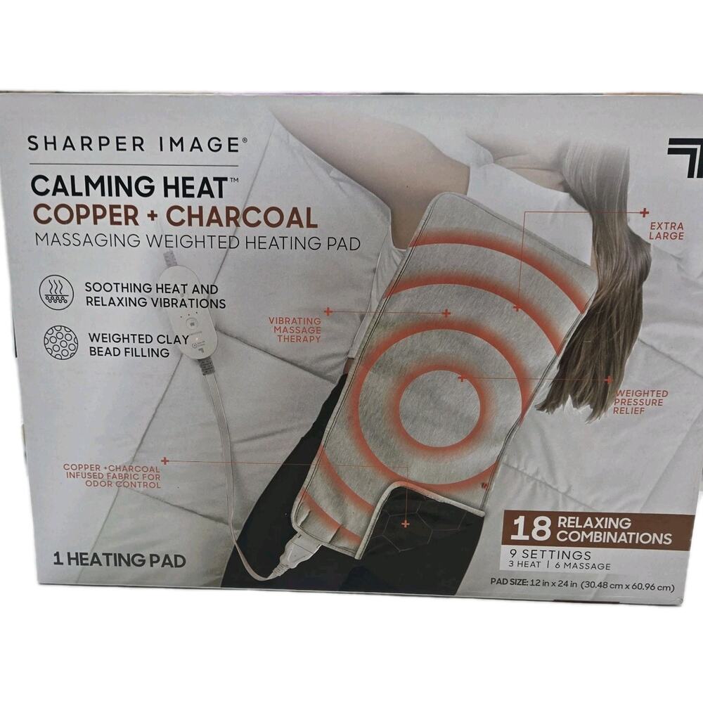 NEW Sharper Image Copper + Charcoal Vibrating Heating Pad Massage Weighted 12x24